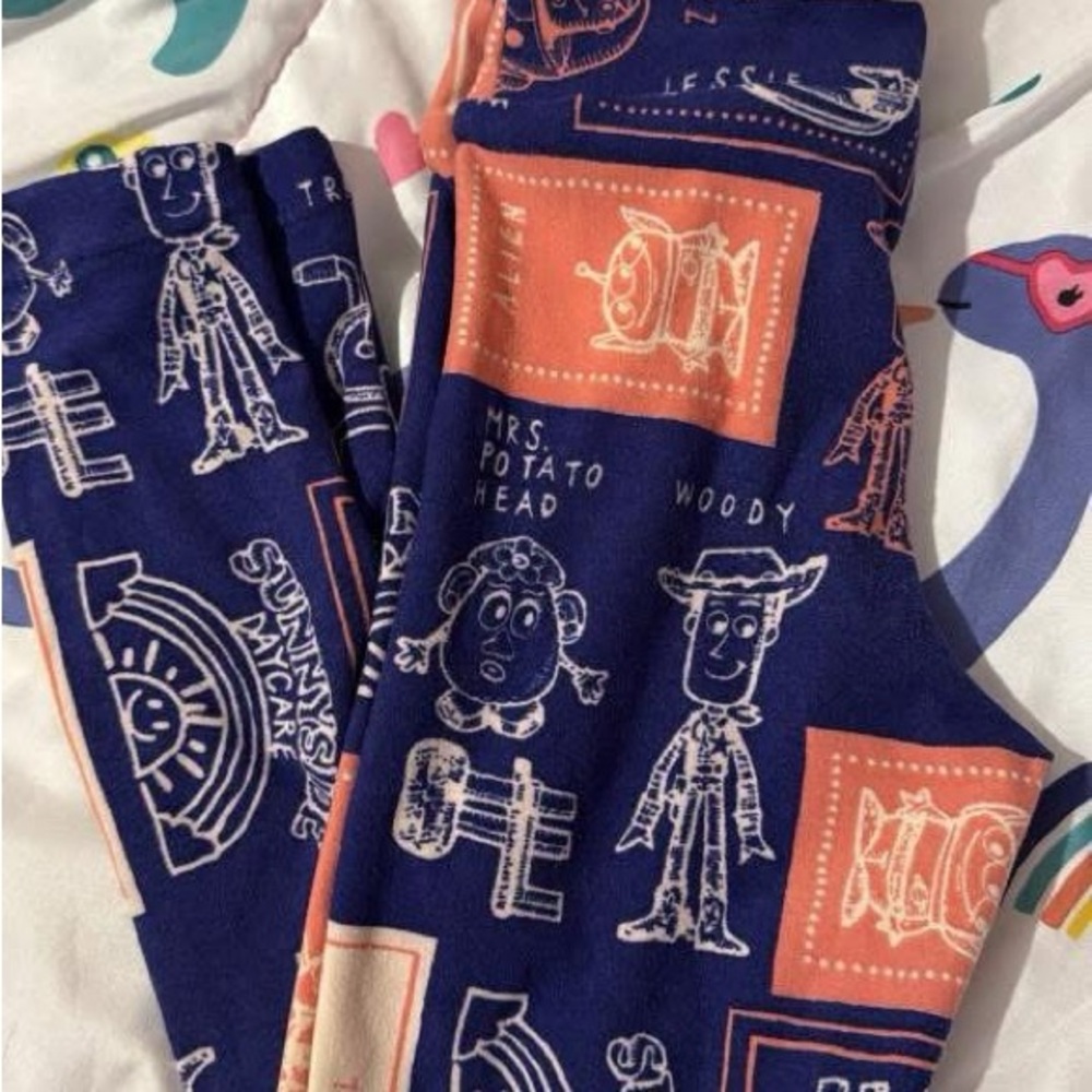 LuLaRoe Kids Leggings - Navy and Coral Toy Story Design